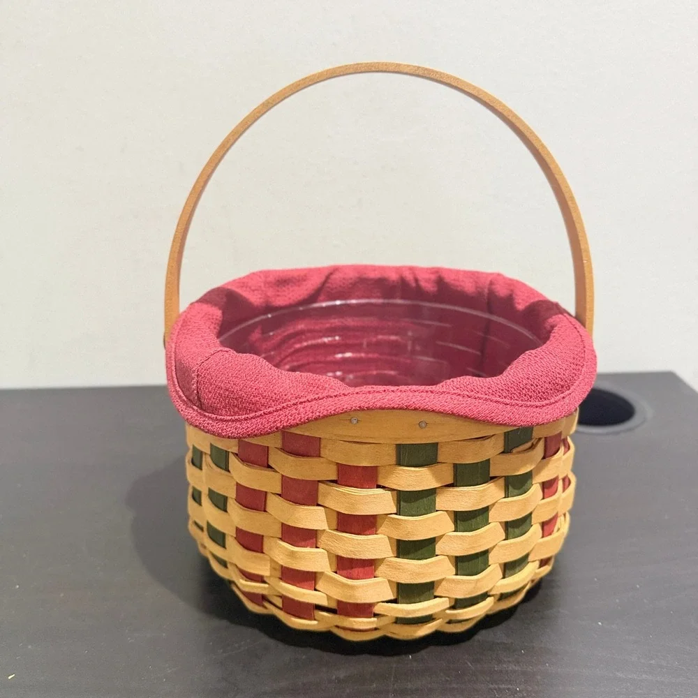 Longaberger 2003 Christmas Collection Caroling Basket Red Green Liner Protector